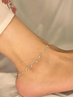 925 Sterling Silver Multi-Motif Charm Anklet for Women | Heart, Teardrop, Rectangle, Triangle & Round Dangle Anklet | Elegant Everyday Silver Payal