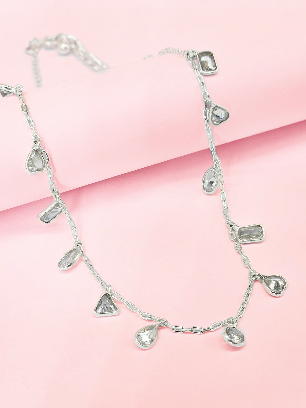 925 Sterling Silver Multi-Motif Charm Anklet for Women | Heart, Teardrop, Rectangle, Triangle & Round Dangle Anklet | Elegant Everyday Silver Payal