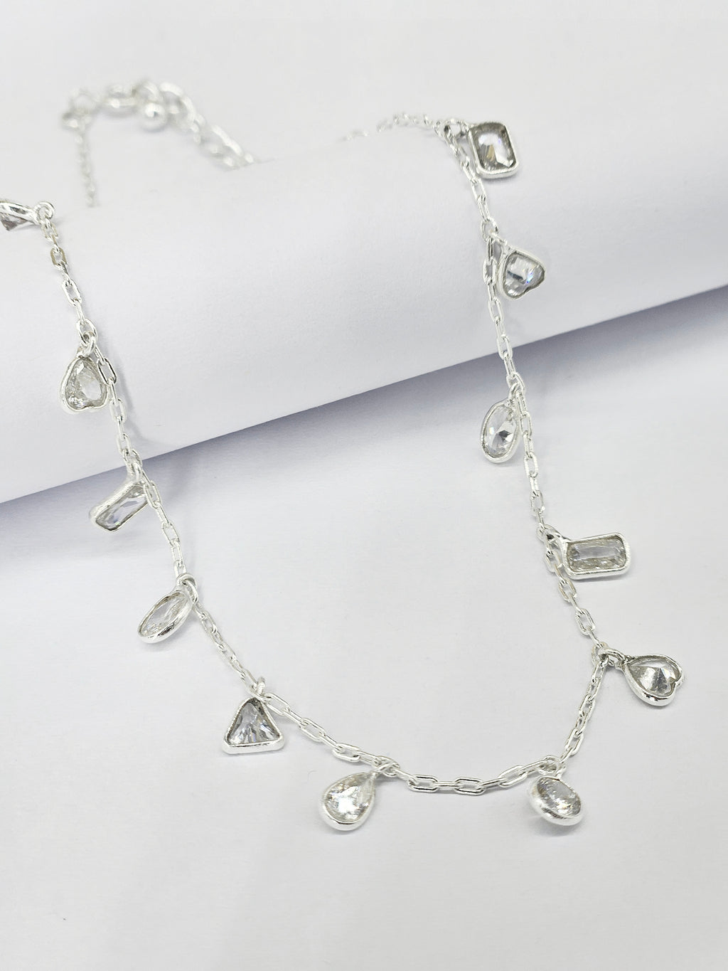 925 Sterling Silver Multi-Motif Charm Anklet for Women | Heart, Teardrop, Rectangle, Triangle & Round Dangle Anklet | Elegant Everyday Silver Payal