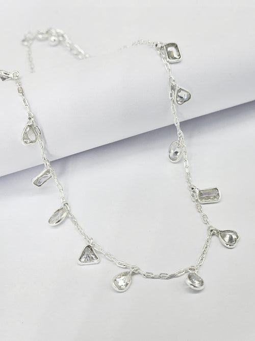 925 Sterling Silver Multi-Motif Charm Anklet for Women | Heart, Teardrop, Rectangle, Triangle & Round Dangle Anklet | Elegant Everyday Silver Payal