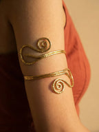 Textured Gold Spiral Arm Cuff Set for Women | Adjustable Upper Arm Bangles | Contemporary Statement Armlet Jewelry