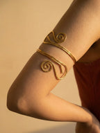 Textured Gold Spiral Arm Cuff Set for Women | Adjustable Upper Arm Bangles | Contemporary Statement Armlet Jewelry
