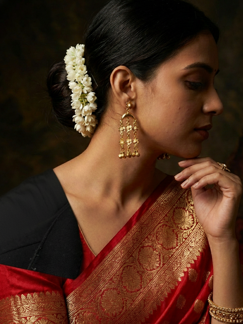 Traditional Gold-Plated Floral Jhumka Earrings with Pearls for Women | Ethnic Bridal Statement Jewelry