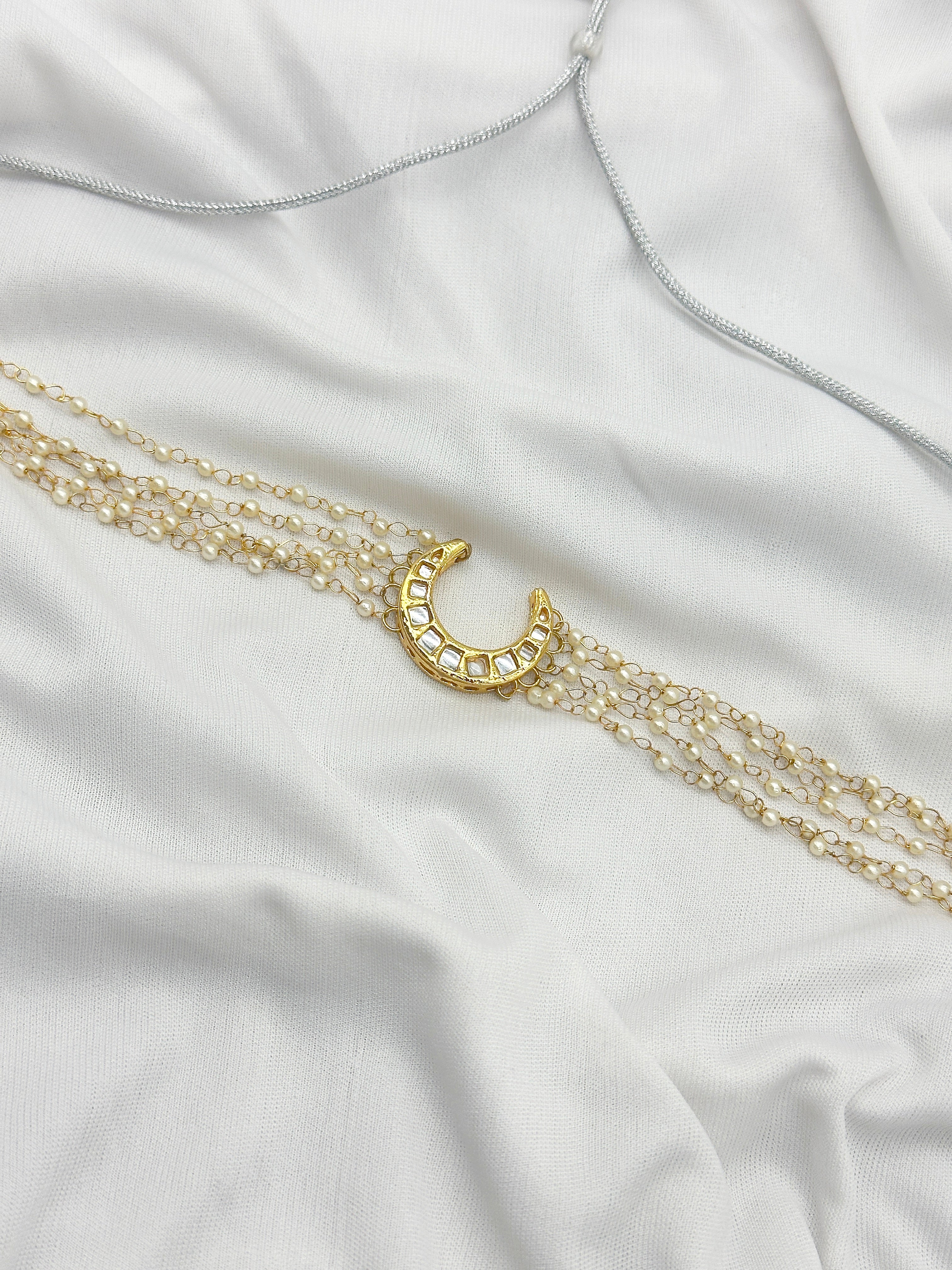 Pearl Cluster Choker with Crescent Pendant