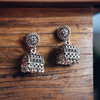 Vintage German Silver Jhumki Earrings for Women | Oxidised Silver Traditional Drop Earrings | Ethnic Boho Jhumka