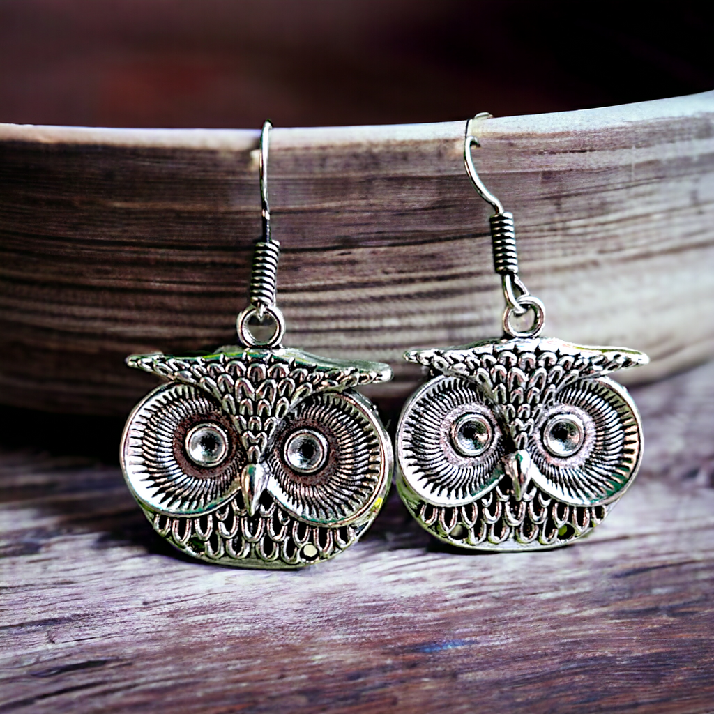 Big Owl Oxidised Earring For Women