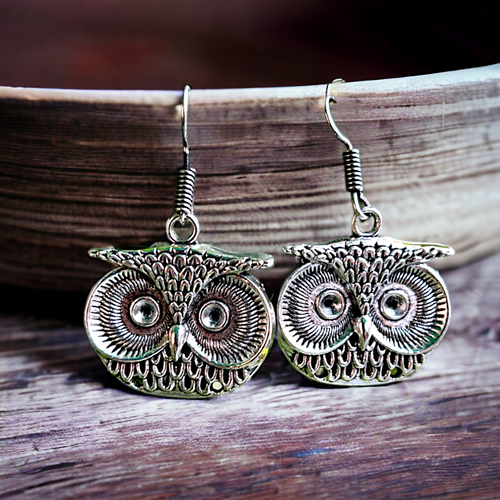 Big Owl Oxidised Earring For Women