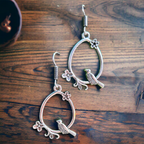German Silver Bird Hoop Earrings for Women | Oxidised Silver Floral Bird Design Earrings | Boho Ethnic Statement Jewellery
