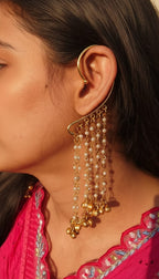 Traditional Gold Ghungroo Ear Cuff | Pearl Chain Ear Wrap for Women
