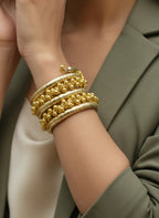 Gold Beaded Spiral Bracelet for Women – Adjustable Free Size Traditional Jewelry