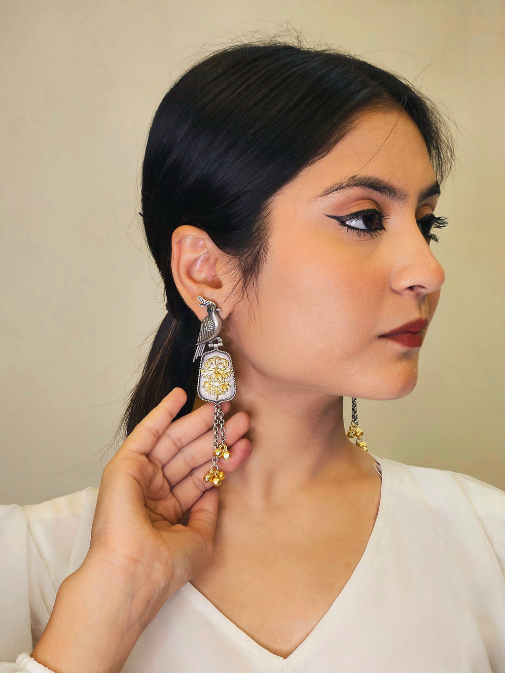 Kuhu German Silver Oxidised Earring