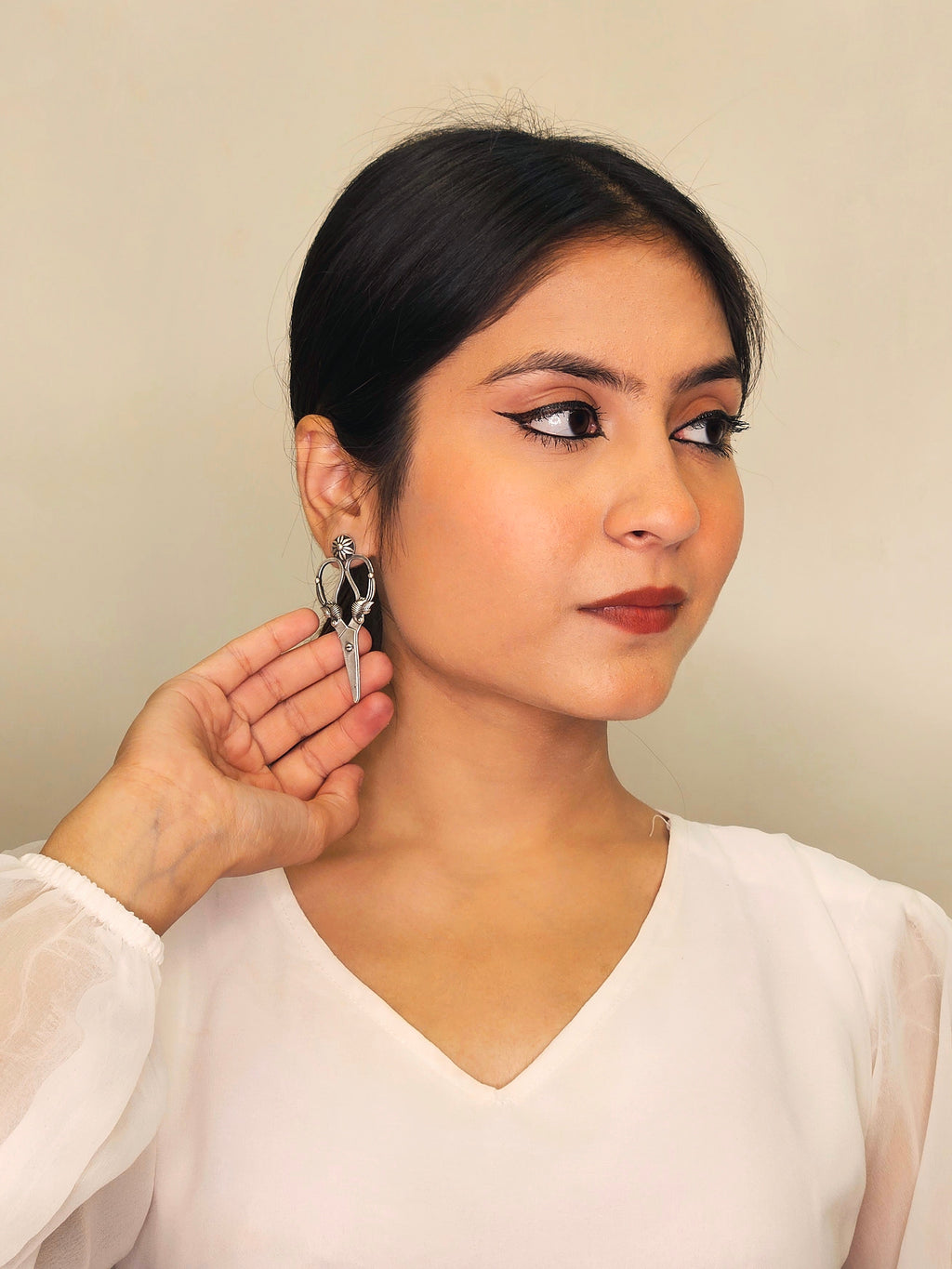 Kartari German Silver Oxidised Earring