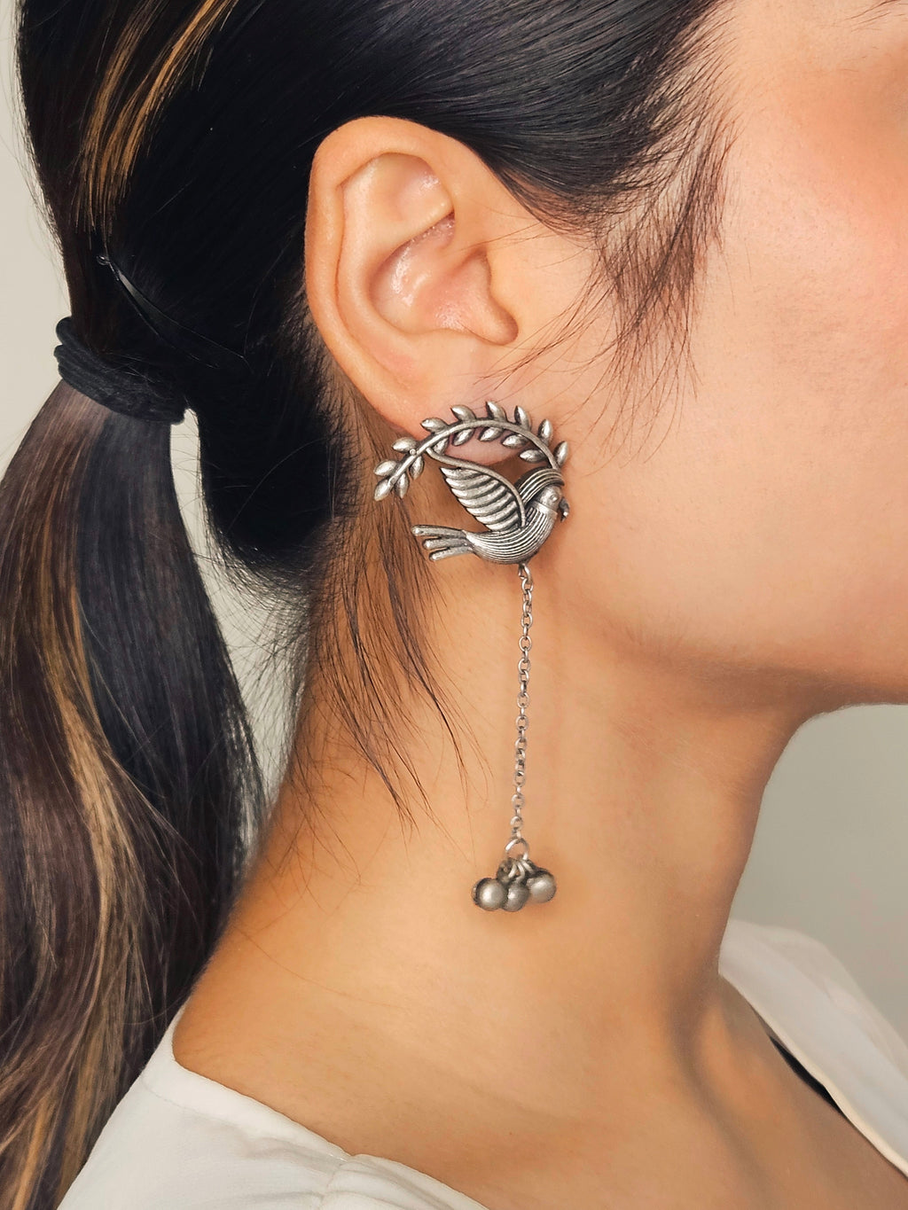 Panchi German Silver Oxidised Earring