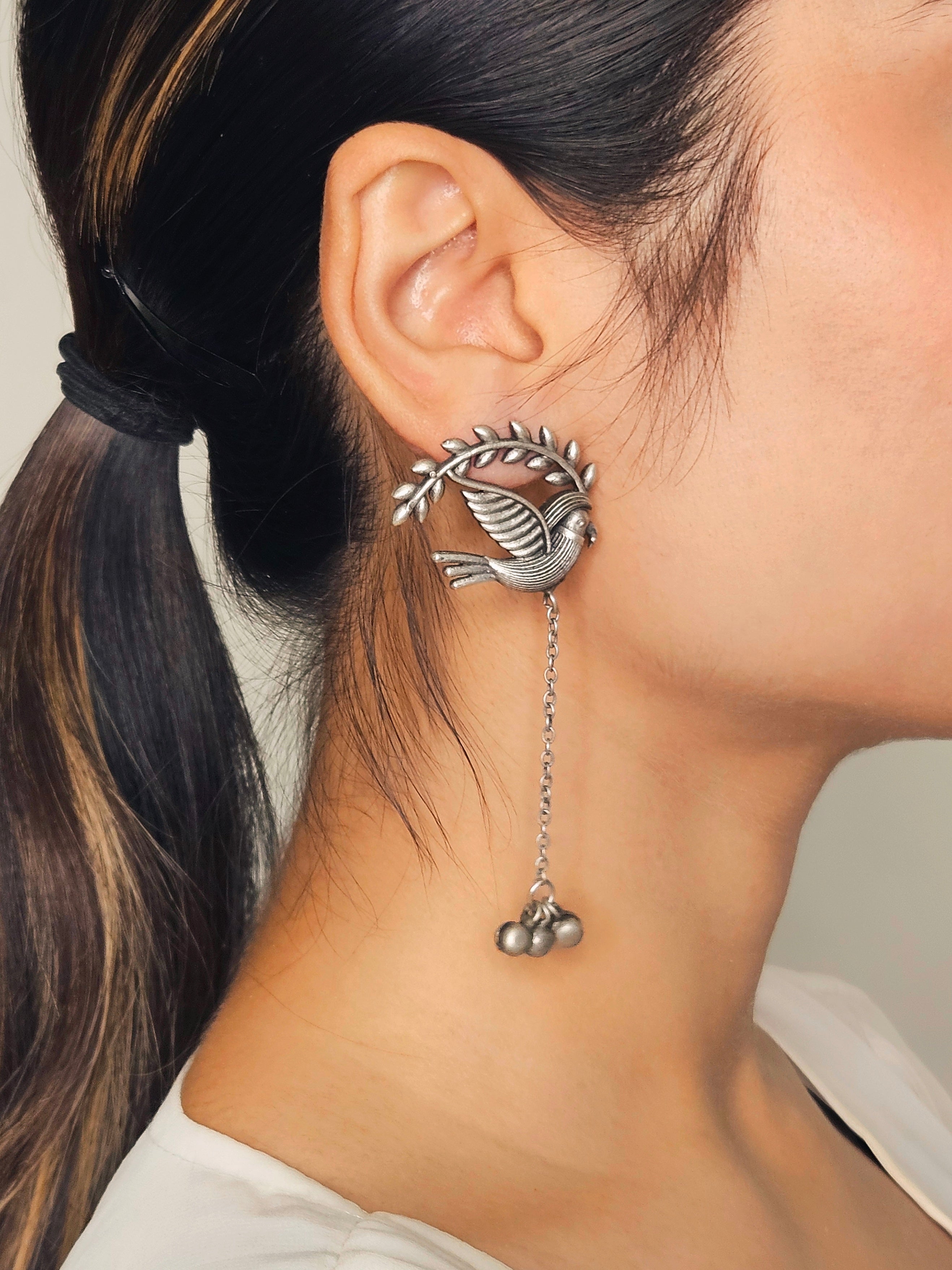 Panchi German Silver Oxidised Earring