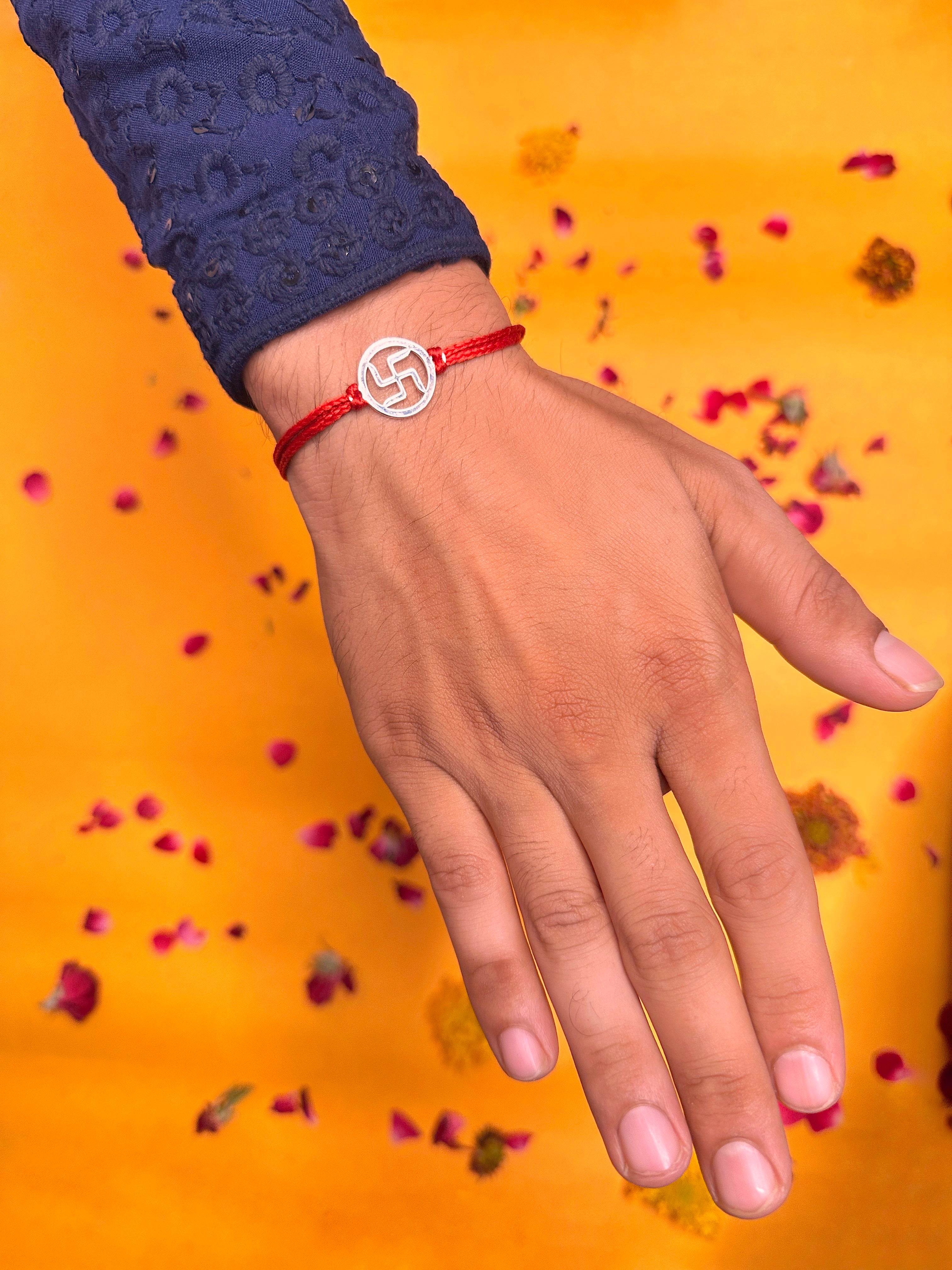 Swastik Pure Silver Rakhi
