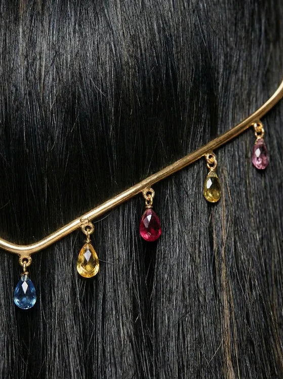 Gold-Plated Multicolor Crystal Hairband for Women | Elegant Head Accessory for Festive & Wedding Looks