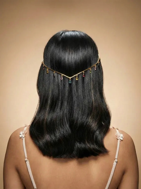 Gold-Plated Multicolor Crystal Hairband for Women | Elegant Head Accessory for Festive & Wedding Looks