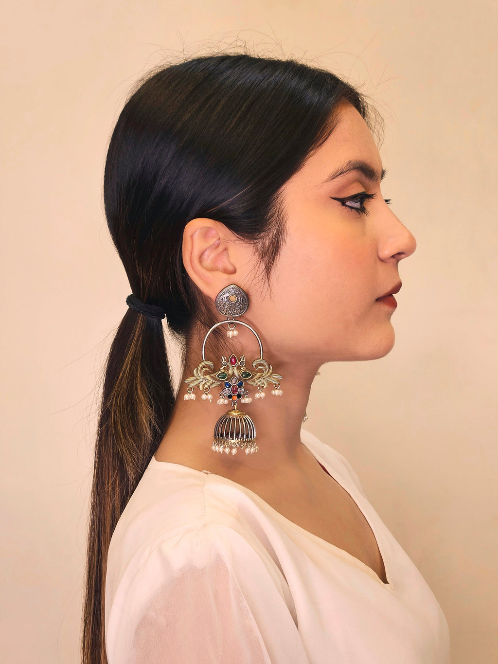 Prem Pakshi German Silver Oxidised Earring