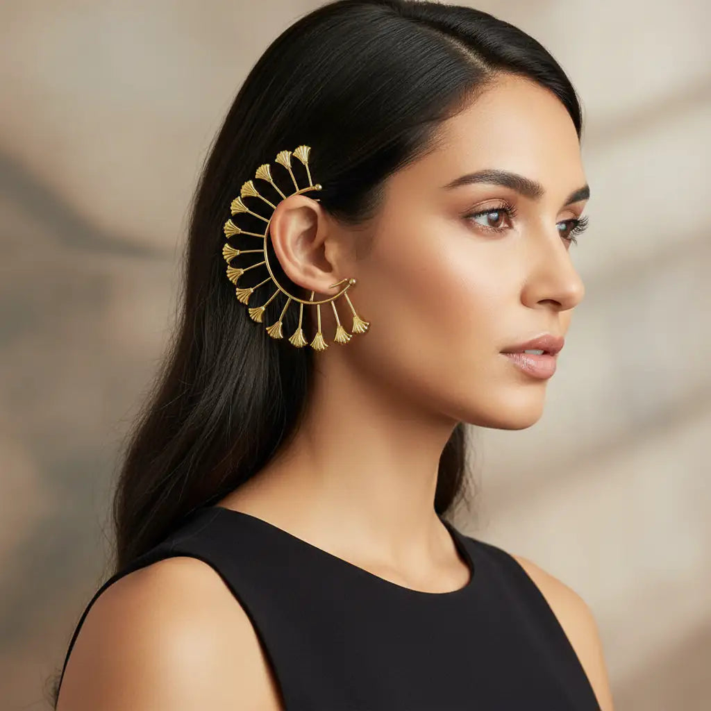 Gold Fan Bun Pin for Women | Elegant Hair Accessory for Festive & Bridal Hairstyles