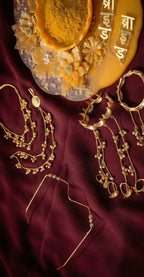 Haldi Bridal Jewellery Combo Set – Bride Earrings, Crescent Hathphool, Ghunghroo Kanchain & Elegant Facelet