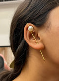 Minimal Gold Bar Pearl Earrings | Modern Long Dangle Earrings for Women