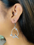 German Silver Bird Hoop Earrings for Women | Oxidised Silver Floral Bird Design Earrings | Boho Ethnic Statement Jewellery