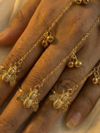 Gold Bridal Haath Phool for Women | Floral Hand Harness with Chain Rings | Traditional Wedding & Festive Hand Jewelry