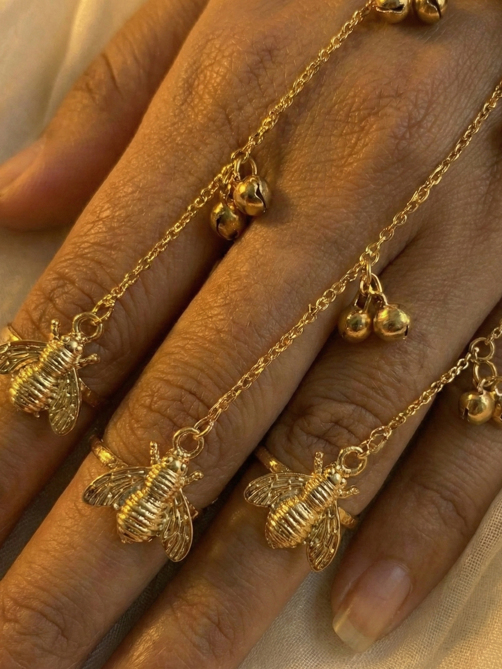 Gold Bridal Haath Phool for Women | Floral Hand Harness with Chain Rings | Traditional Wedding & Festive Hand Jewelry