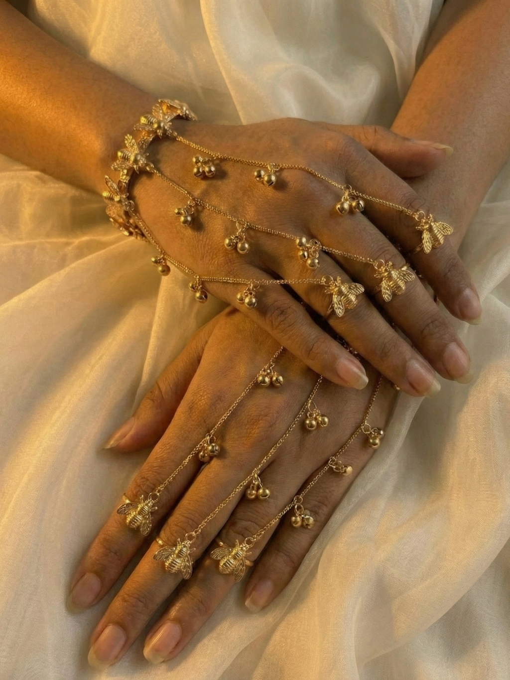 Gold Bridal Haath Phool for Women | Floral Hand Harness with Chain Rings | Traditional Wedding & Festive Hand Jewelry