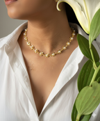 Elegant Gold-Plated Pearl Floral Necklace & Earring Set | Handmade Traditional Jewelry for Women