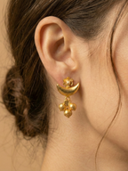 Gold Moon Jhumka Studs for Women | Floral Pearled Stud Earrings with Ghungroo