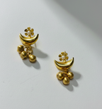 Gold Moon Jhumka Studs for Women | Floral Pearled Stud Earrings with Ghungroo
