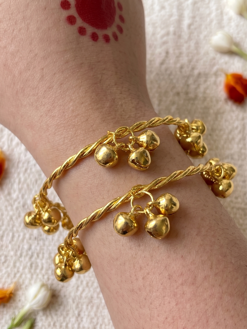 Adjustable Kashmiri Gold Bangles for Women – Handcrafted Beaded Traditional Jewelry