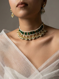 Emerald Green Stone & Pearl Kundan Choker