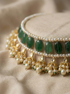 Emerald Green Stone & Pearl Kundan Choker